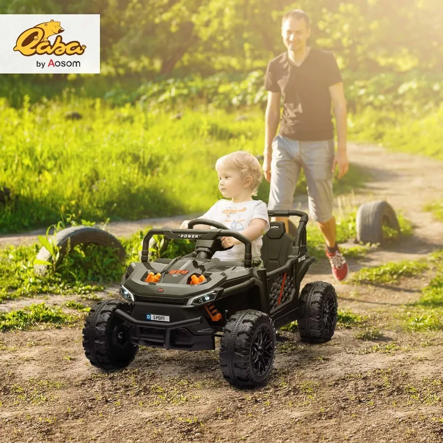 รถบรรทุกเด็กขับขี่แบบใช้แบตเตอรี่ 12V UTV ความเร็ว 3.7 ไมล์ต่อชั่วโมง รถไฟฟ้าออฟโรดพร้อมรีโมทคอนโทรล ระบบกันสะเทือน 4 ล้อ ไฟหน้า LED 3 ระดับความเร็ว