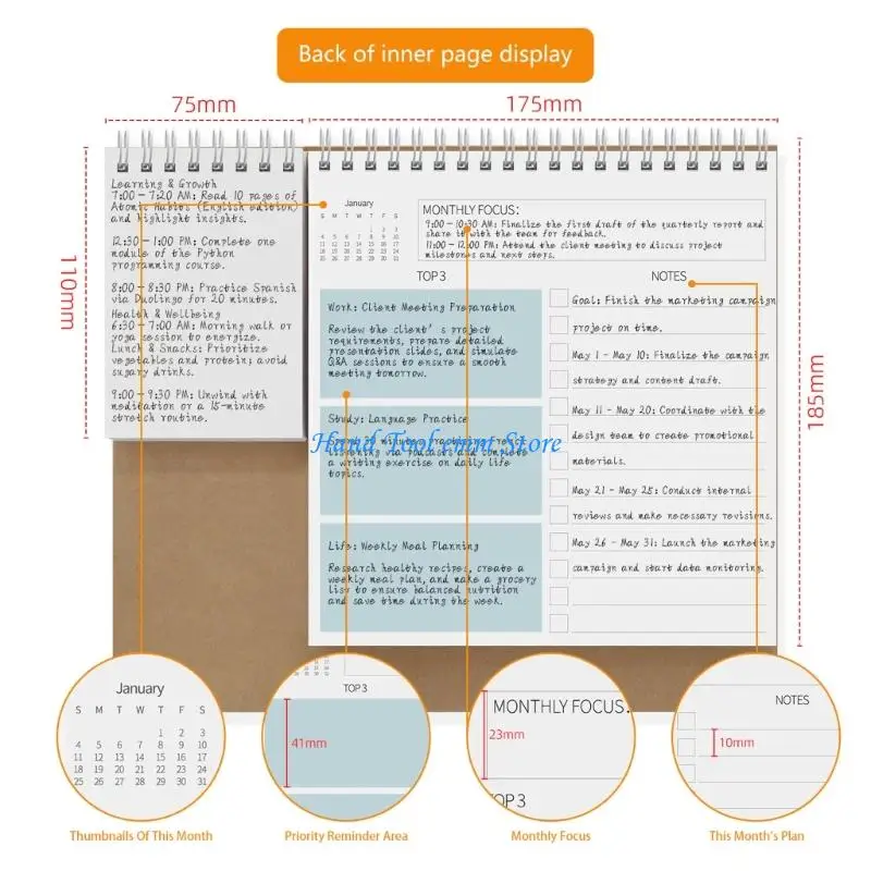 H37F 2026 Desktop Calendar Writing Pad with Sticker 12 Month Runs Jan to Dec Tabletop Calendar Planner for Office Home