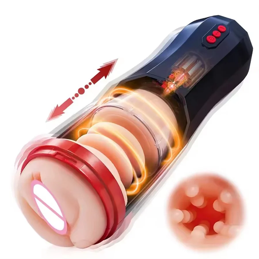 Fully Automatic Retractable Male Masturbator Pocket Pussy Realistic Vaginal Anal Vibrator Aircraft Cup Adult Sex Toys For Men