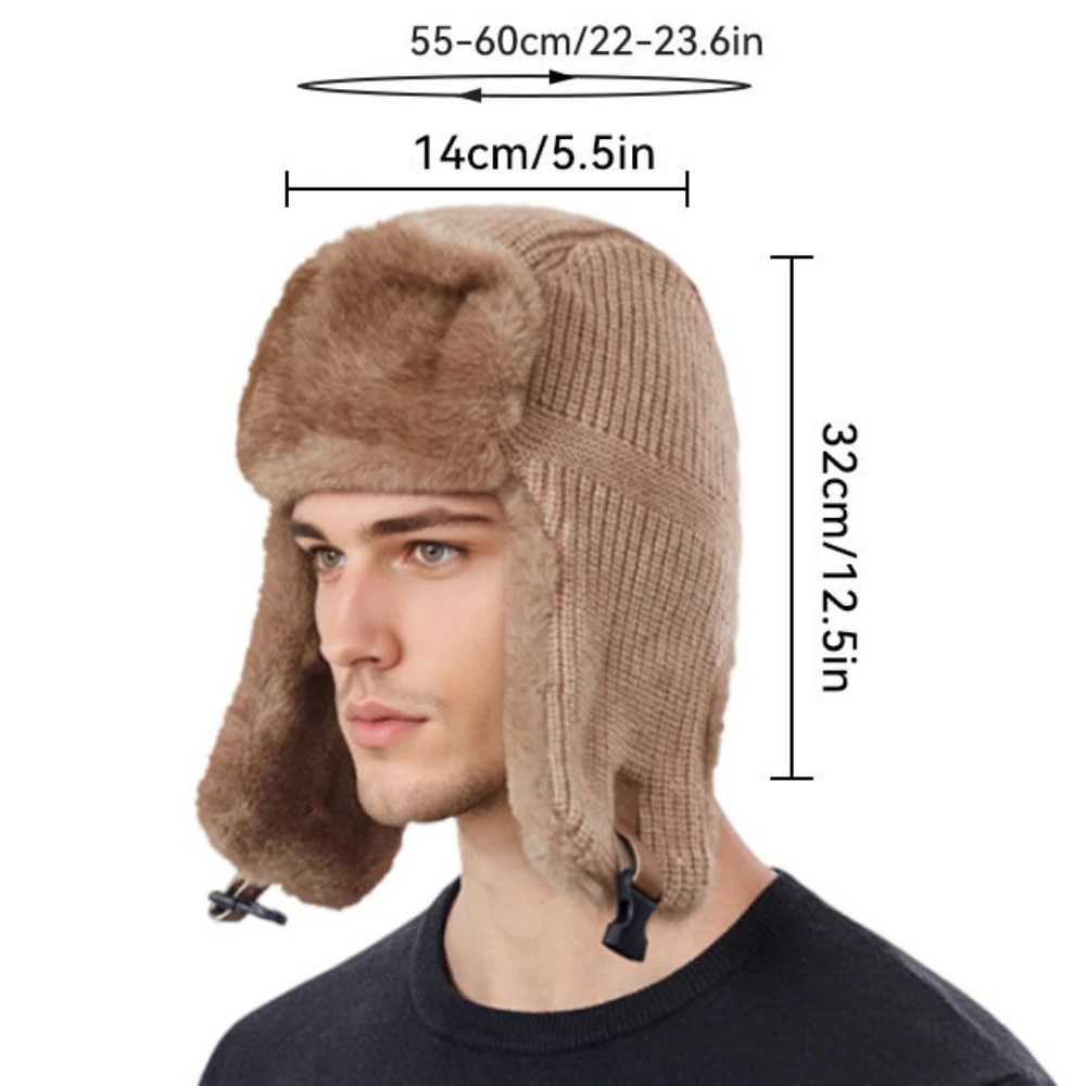 

HT4989 Russian Hat Thick Warm Winter Knitted Fur Hats for Men Women High Qaulity Ski Trapper Earflap Cap Male Female Bomber Hat