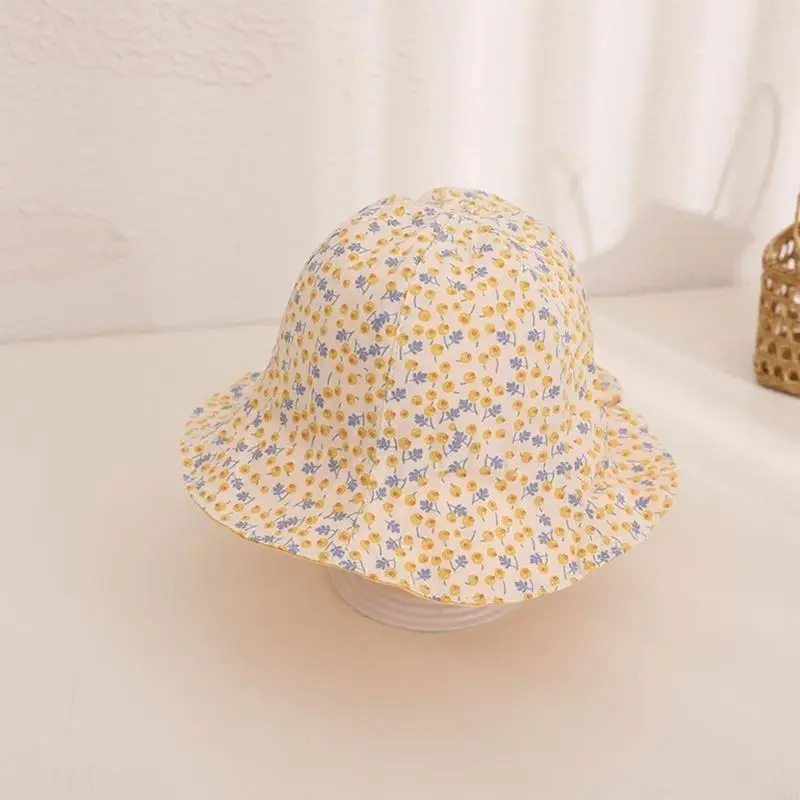 

C5AA Baby for Sun Hat Summer Beach Bucket Hats Double Sided Flower Pattern for Toddler Girls Oudoor Traveling Camping