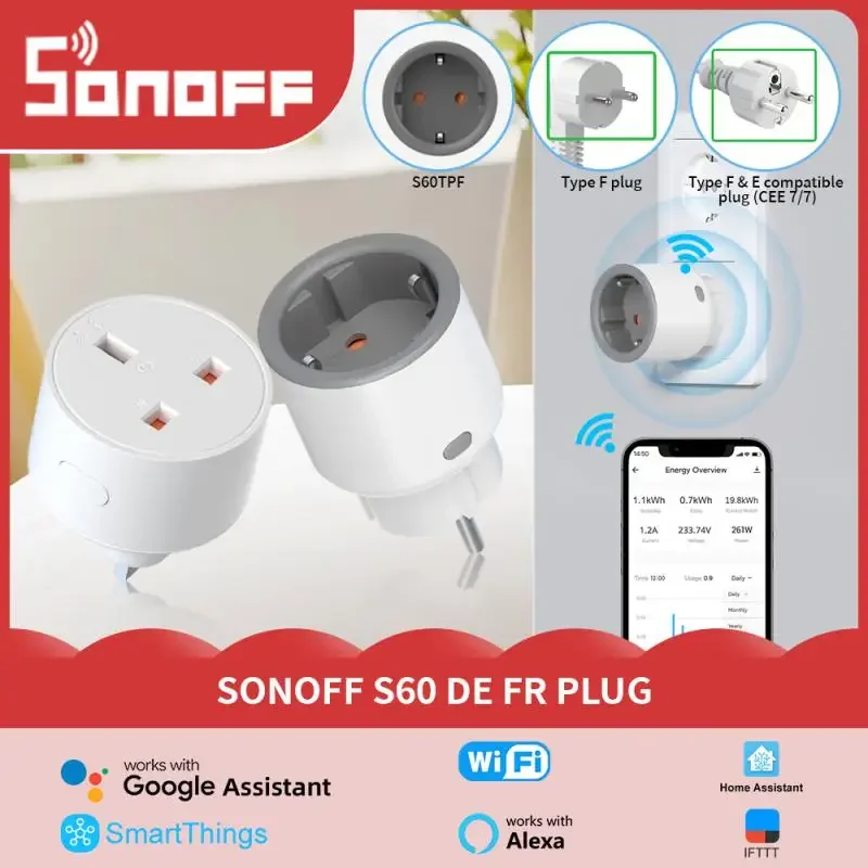 

SONOFF IPlug S60 EU Wi-Fi Умная розетка Защита от перегрузки Таймер Умная сцена Пульт дистанционного управления через EWeLink Alexa Google IFTTT