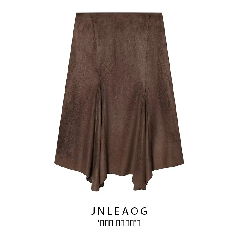 

JNLEAOG Autumn New Asymmetric Velvet Effect Midi Skirt Women's Faion Casual Polyester Print Stand Fit Chinese Origin