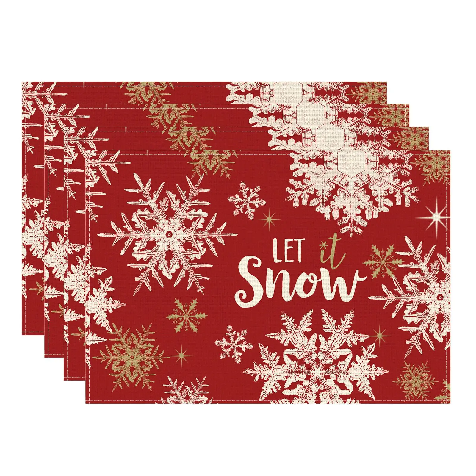 

Red Let it Snow Snowflake Winter Christmas Xmas Placemats Table Mats for Party Home Kitchen Dining Table Decorations 12x18 Inch