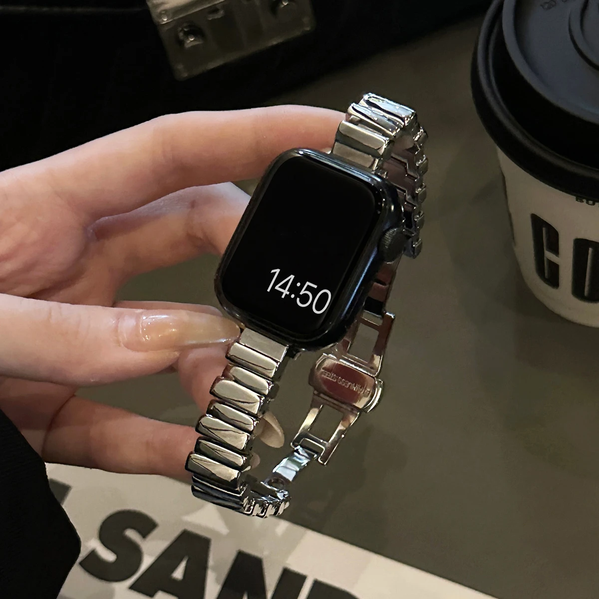 حزام معدني لساعة أبل 10 الترا 42 مللي متر 9 8 7 الفرقة 46 مللي متر 45 مللي متر 41 مللي متر النساء حزام سوار iWatch سلسلة 6 SE 40/44/49 مللي متر حزام الساعات