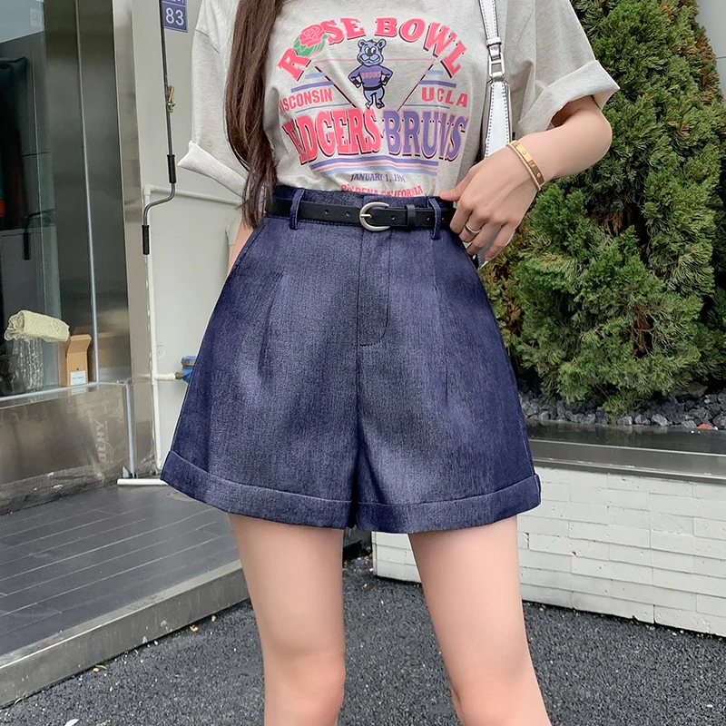 

Vintage Jean Shorts with Belt Women's 2024 Summer New High Waist Wide Leg Short Pants Casual All Match Denim Workwear Shorts