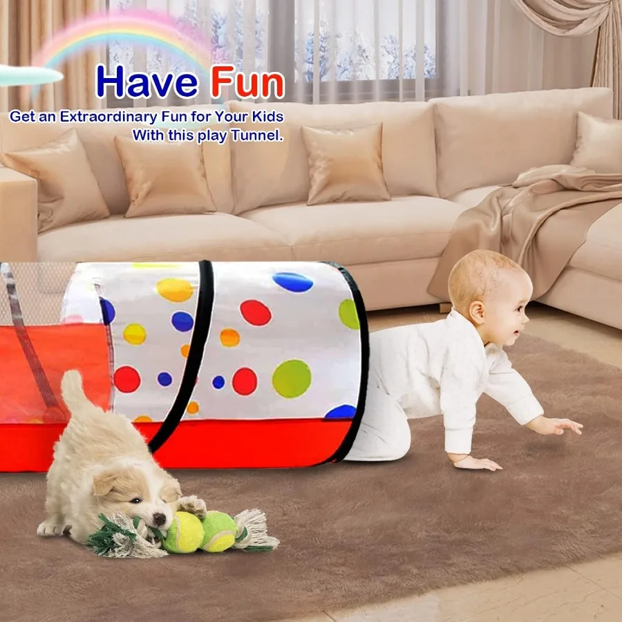Tunnel pour les tout-petitsPup Up Play Tunnel Tente pour bébés ou chiens Jouets d'intérieur et d'extérieur pour jardin Playset Points rouges Play Tunne