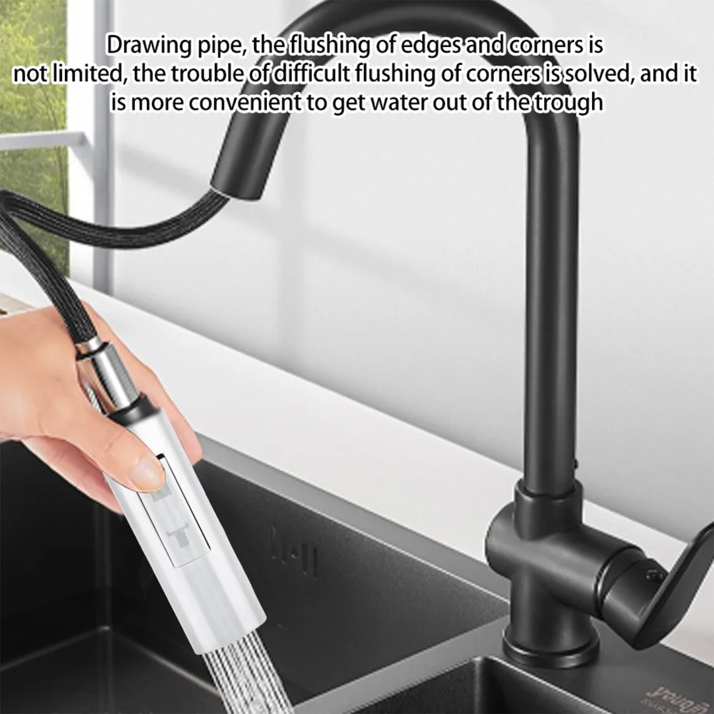 G1/2 Male Thread Pull Out Faucet Sprayer 2 Function Spray Modes Streamline Design Water Tap Nozzle Electroplating Finish