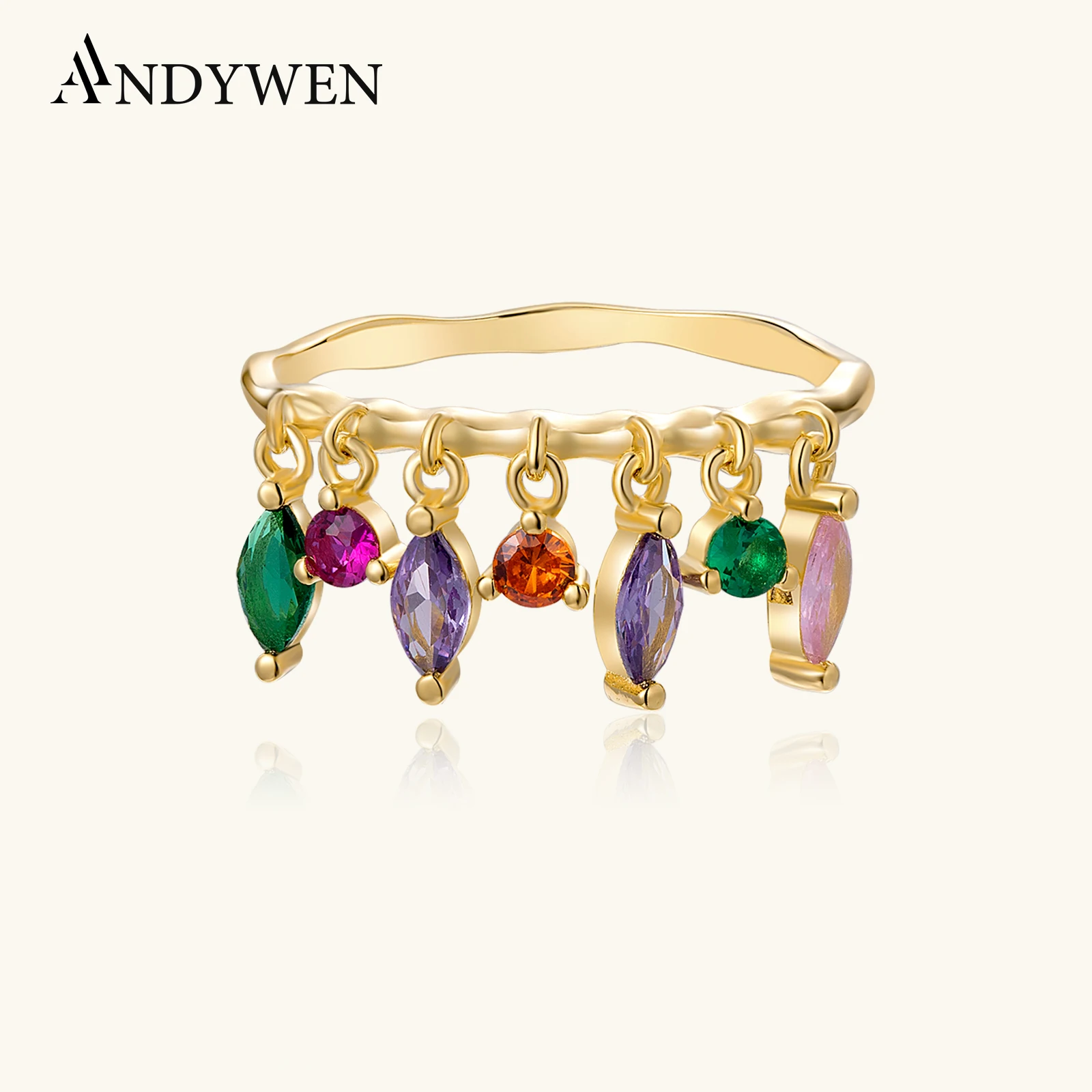 

ANDYWEN New 925 Sterling Silver Coloful Drop Charm CZ Ring Pendant Party Wedding Jewelry Luxury Fine Jewelry For Women