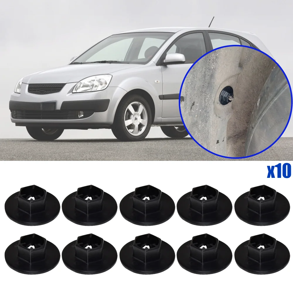 10pcs Auto Fender Panel Lining Fixed Clips Nut Mudguard Buckle Black For Kia Rio 2011 2012 2013 2014 2015 2016 2017 - 2023