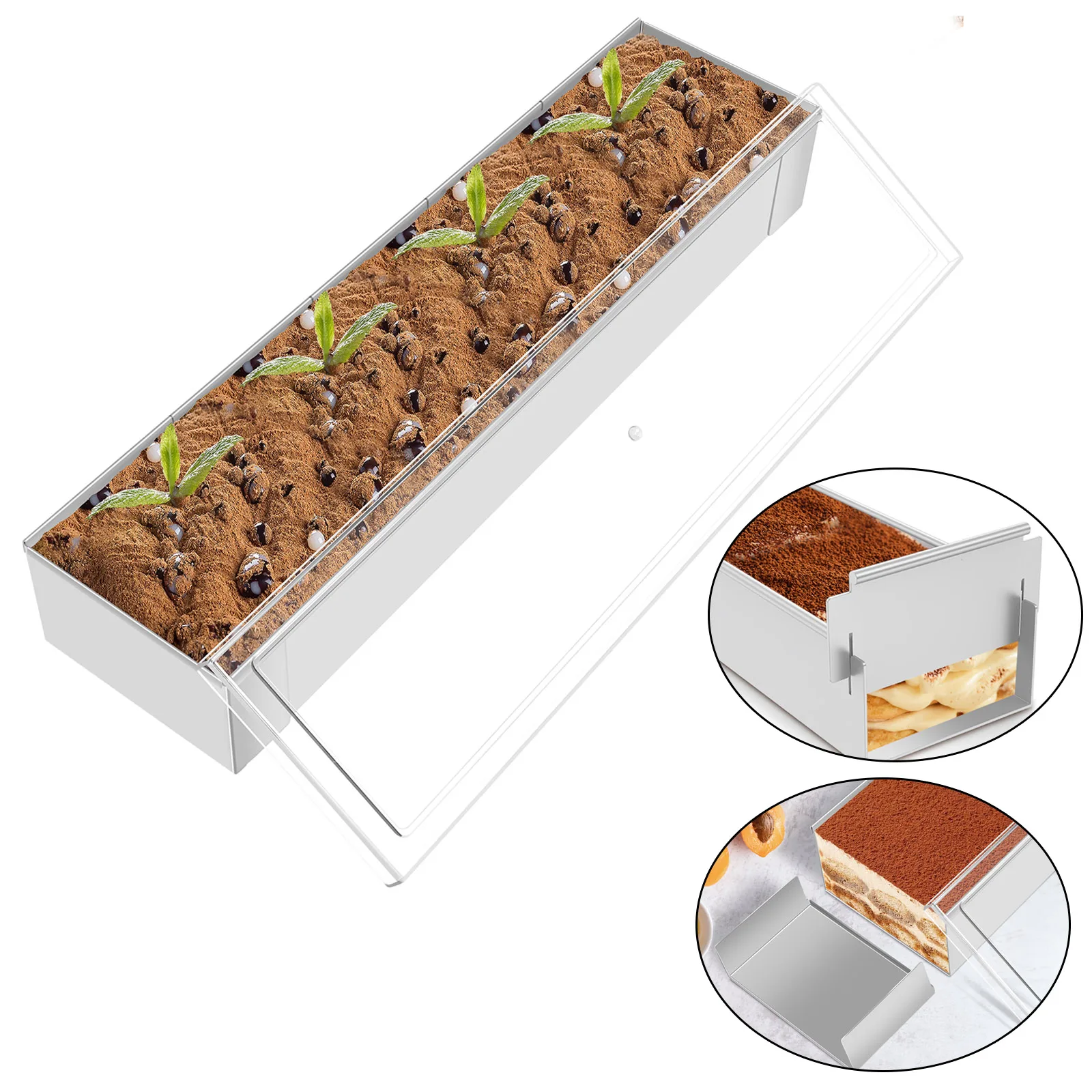 

Rectangle Tiramisu Mold Cake Pan with Lid Stainless Steel Long Cake Baking Pan Removable Mousse Mold for Tiramisu Mousse Cake