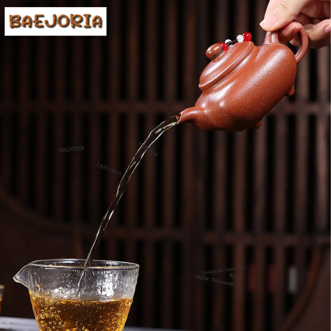 210ml Aesthetic Yixing Purple Clay Teapots Handmade Square Furnace Pot Raw Ore Red Downhill Mud Kettle Chinese Zisha Tea Set