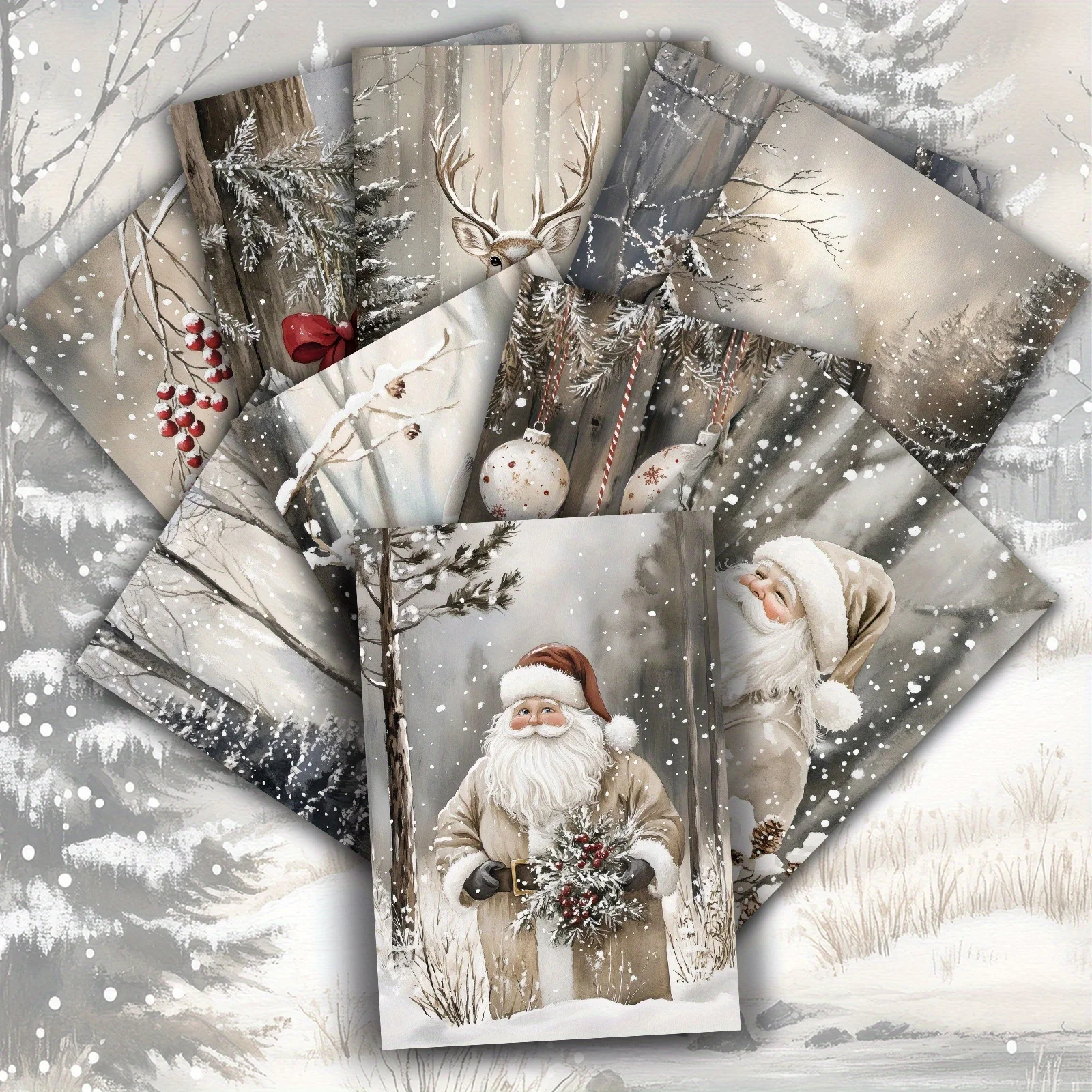 20 Stück Winterwald-Weihnachtskarten-Illustrationen mit Weihnachtsmann, Rentier, Schneemann, Kunsthandwerk, Urlaubsdekoration, Weihnachtspostkarten