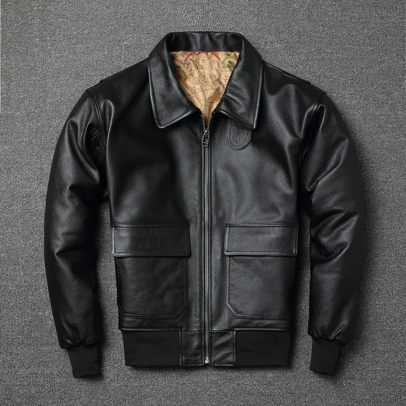 classic Free A2 shipping.Mens genuine leather Jacket,quality vintage flight leather coat.Plus size bomber leather clothes