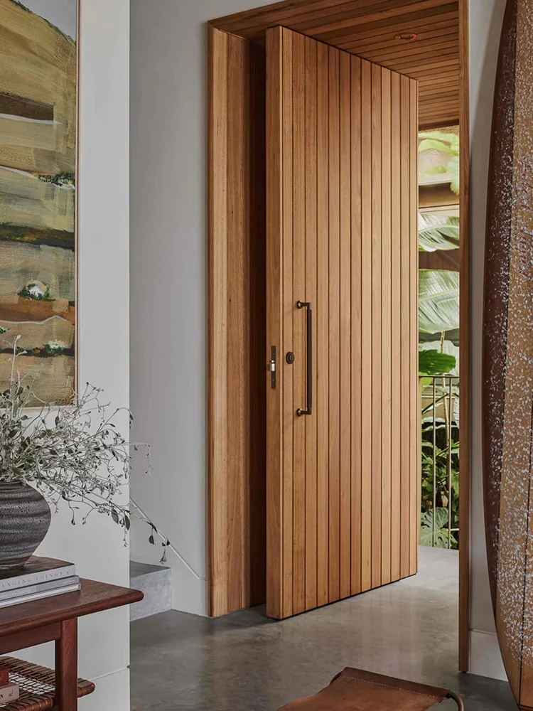 

Sixinalu Entrance Door Wood Grain Pivot Front Entry Security Main Doors Aluminum Alloy Swing Exterior Door Home Decor Custom