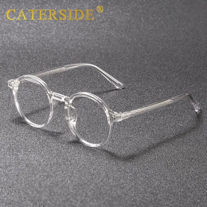 CATERSIDE Retro Männer Brille Runde Hohe Qualität TR90 Rahmen Rezept Brillen Rahmen Frauen Null-Power Objektiv Computer Gläser – Detail 2