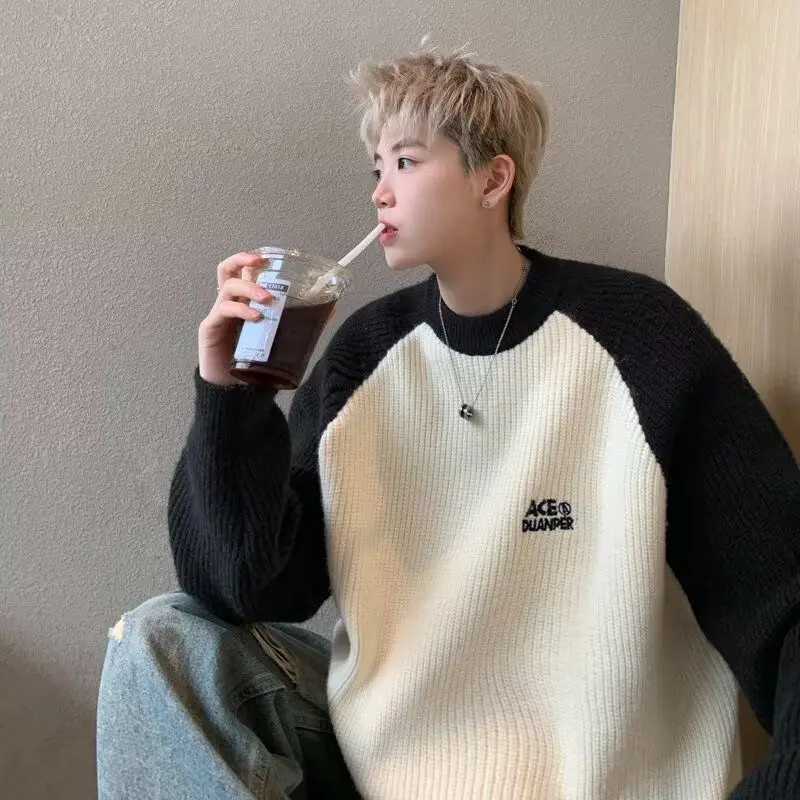 

Мужской вязаный свитер в американском стиле ретро oulder Sve Color Blo, свободная повседневная круглая осенняя брендовая верхняя одежда