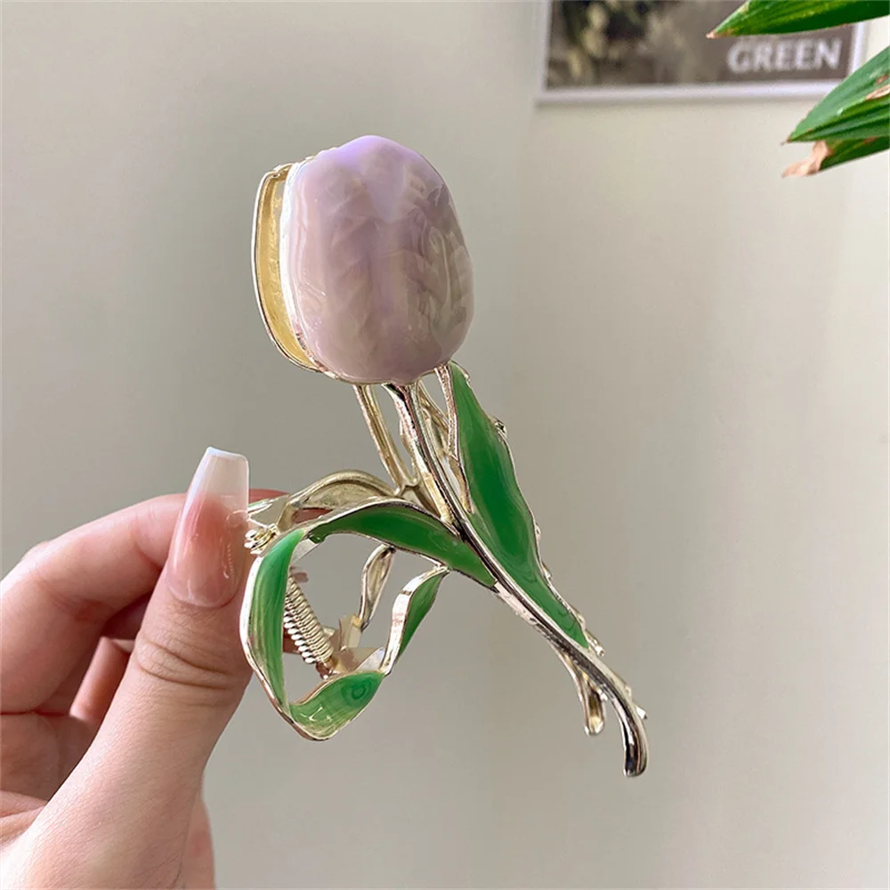 New Tulip Hair Claw Flower grace Shark Clip Headdress Vintage Ponytail Claw Clip Trendy sweet HAIR CLIP FOR GIRL Hair Jewelry