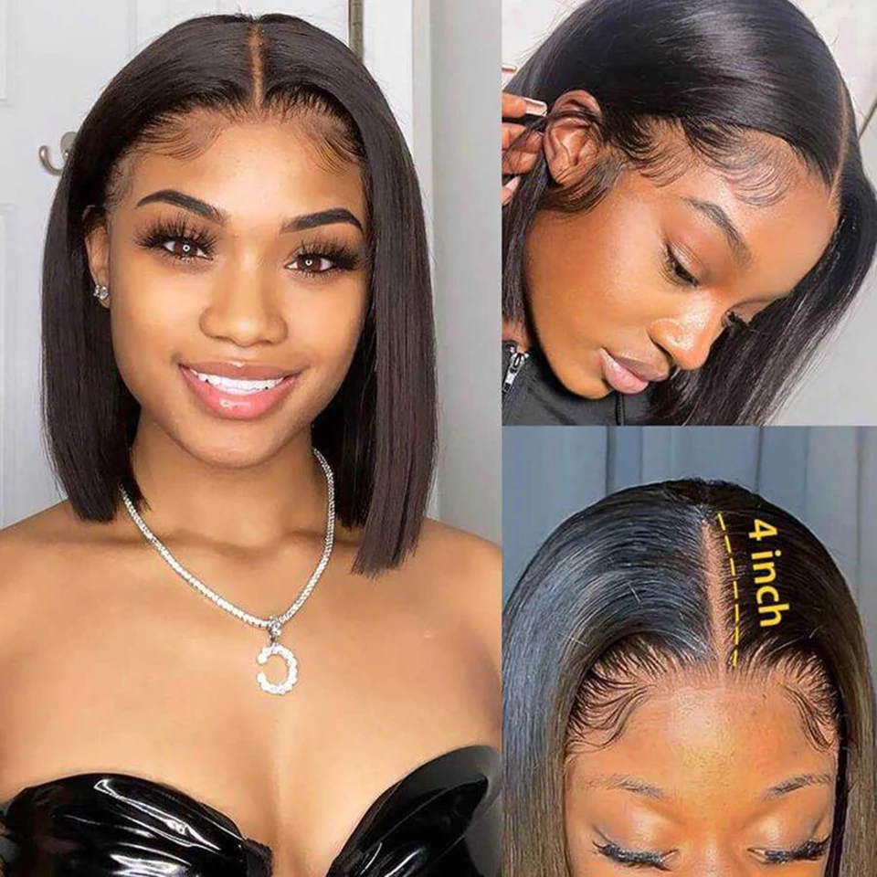 13x4 Lace Frontal Wig Straight Short Bob Human Hair Wigs For Women 4x4 Lace Brazilian Remy Virgin Hair Natural Black 150 Density