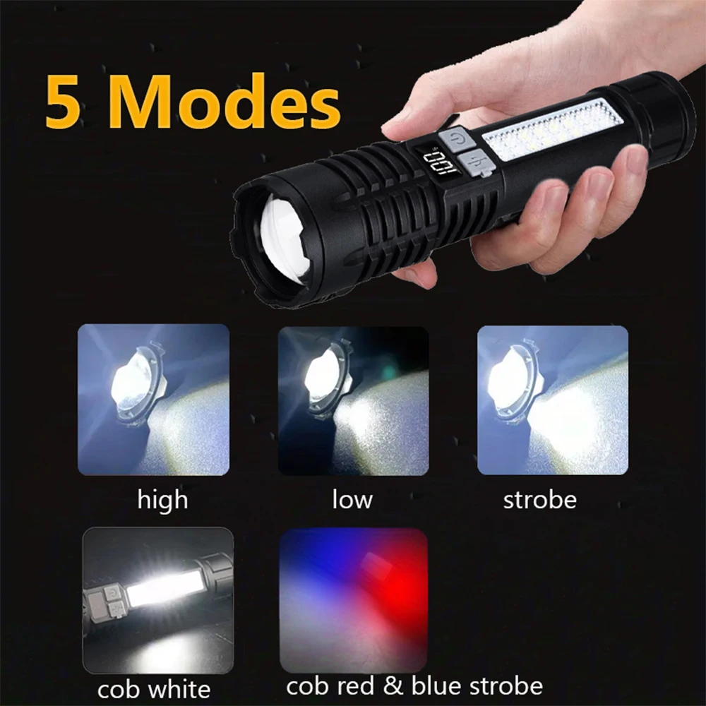 High Power Rechargeable Flashlight Built-in Battery Strong Lamp Tactical Torch Light Outdoor Camping Hiking Flashlights