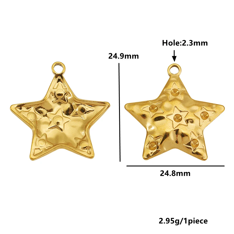 4pcs Stainless Steel Round Love Heart Pentagram Charm 18K Gold Plating Pendant for DIY Necklace Earrings Jewelry Making Supplies image 5