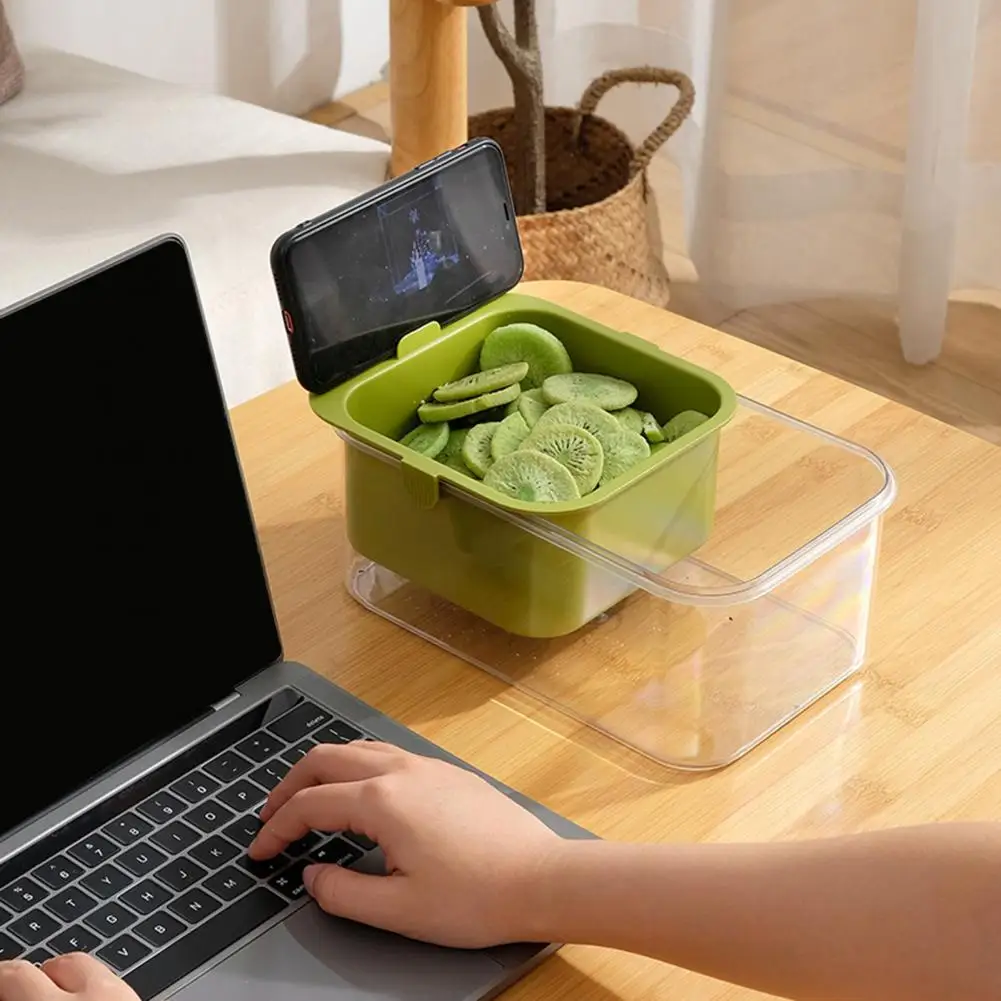 2-Layer Snack Box Fruit Bowl With Drain Basket Desktop Snack Bowl With Phone Holder Slot For Enjoying Candies Desserts Fruits