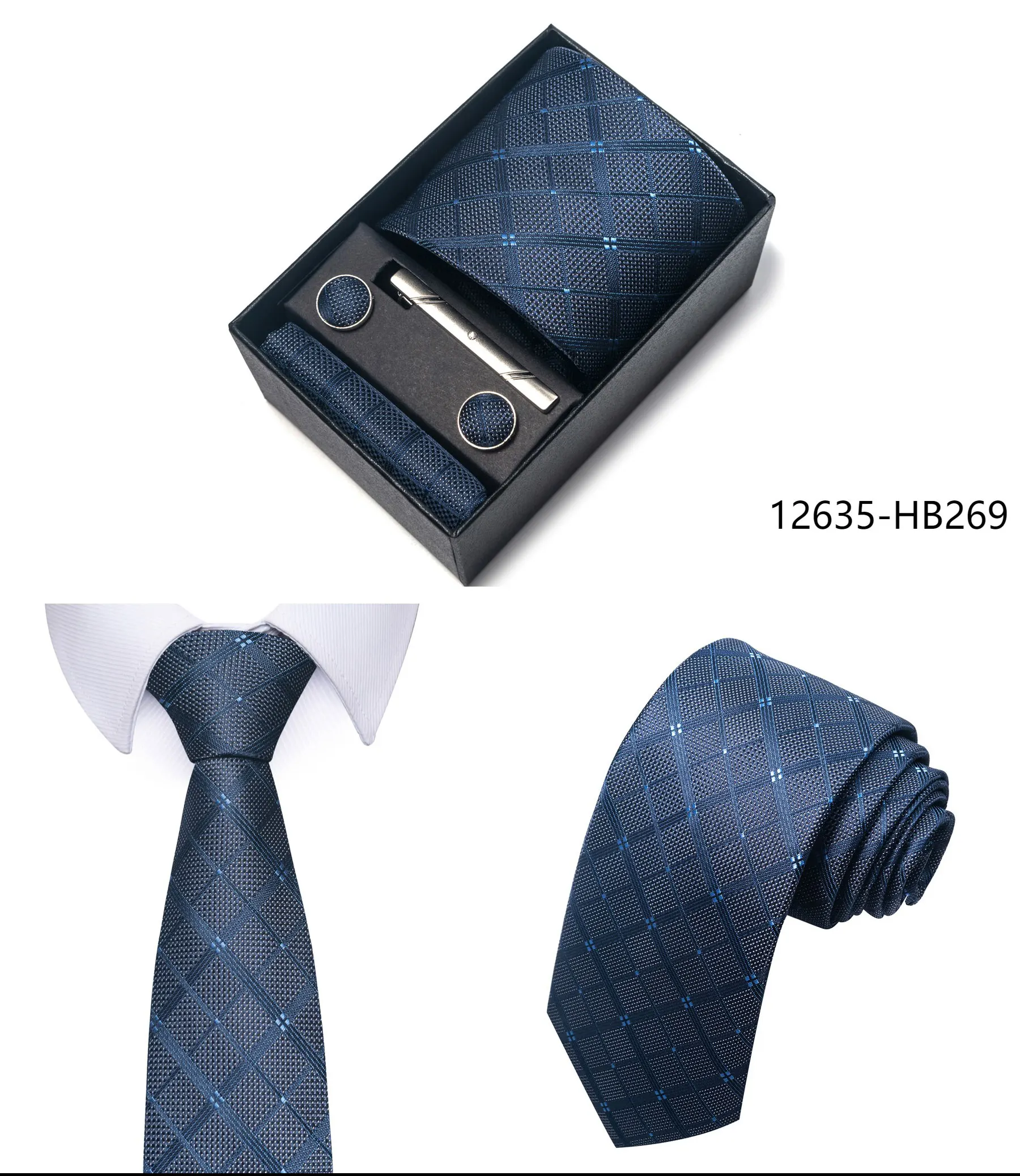 High Grade Holiday Gift Box Brand 8 cm Blue Paisley Tie Handkerchief Cufflink Set Men Necktie Clothing Accessories Birthday Gift
