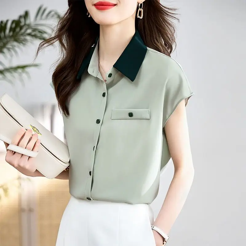 

Color Blo Ne Chiffon irt Svel Women's Summer Loose Casual Slimming Korean Sle Faionable Blouse Top