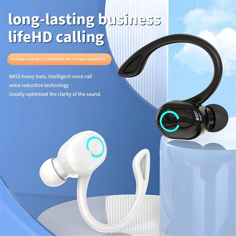 Bluetooth 5.2 Headset Hands Free Ear Hook Wireless Business Headset Driver Call Sports Headset for iPhone Sansung Huawei Xiaomi