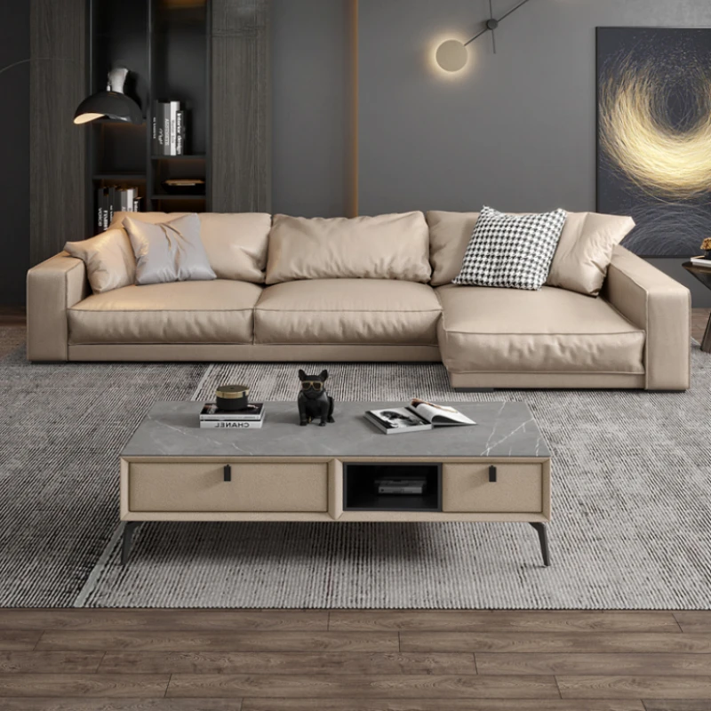 

Nordic Leather Modular Sofa Wood Relax Lounge Fancy Living Room Sofa Modern Luxury Reading Salon Meuble Apartment Furniture