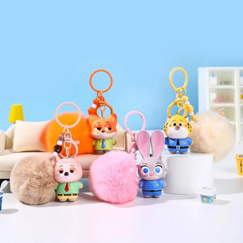 Genuine Disney Zootopia Character Figure with Fluffy Pom Pom Clip Nick Wilde Judy Hopps Bag Accessory for Backpack Purse Gift view 4