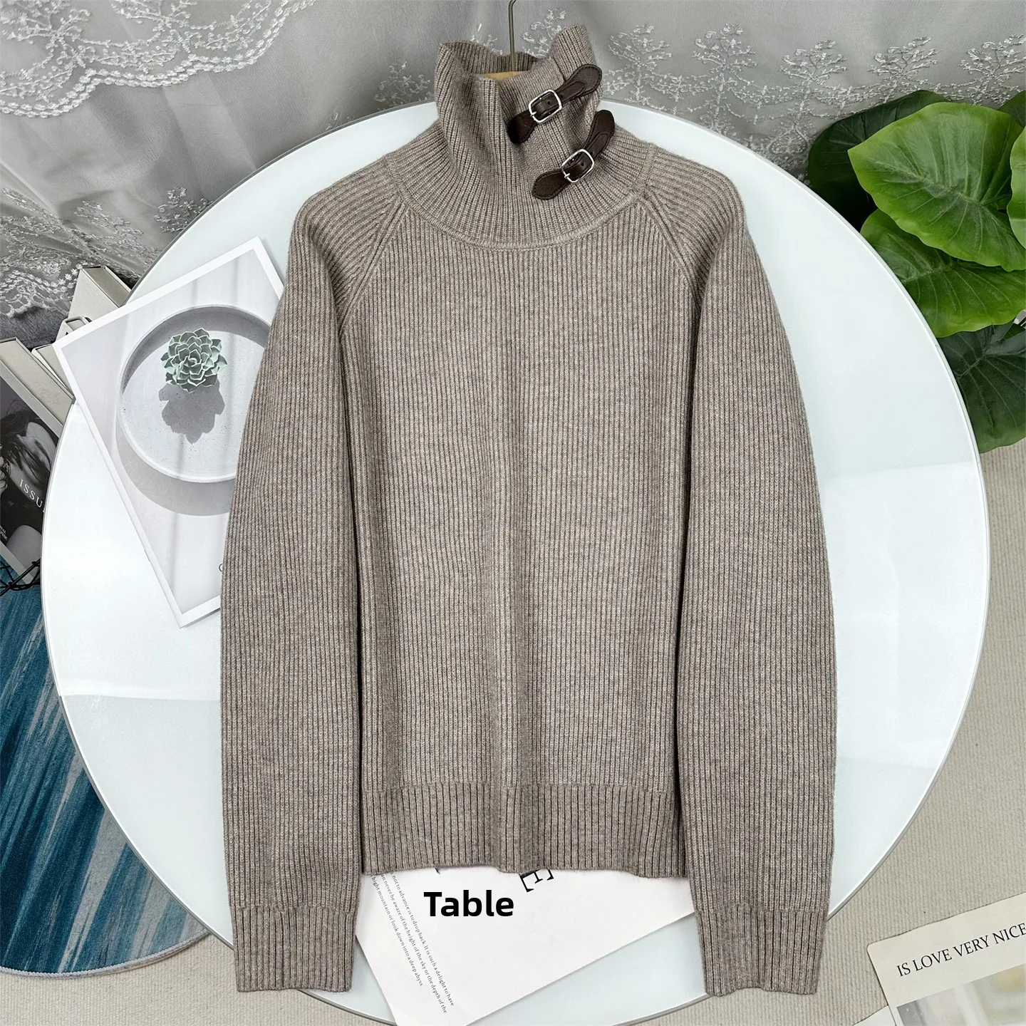 

Свободный вязаный свитер женский с высоким воротником, длинными рукавами, модный дизайн, роскошный национальный стиль, кожаные пуговицы