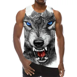 Sleeveless Animal Tank 3D Print Wolf Pattern Streetwear Tops Gradient Loose Casual Oversized Vest Round-Neck 6XL Plus Size Top