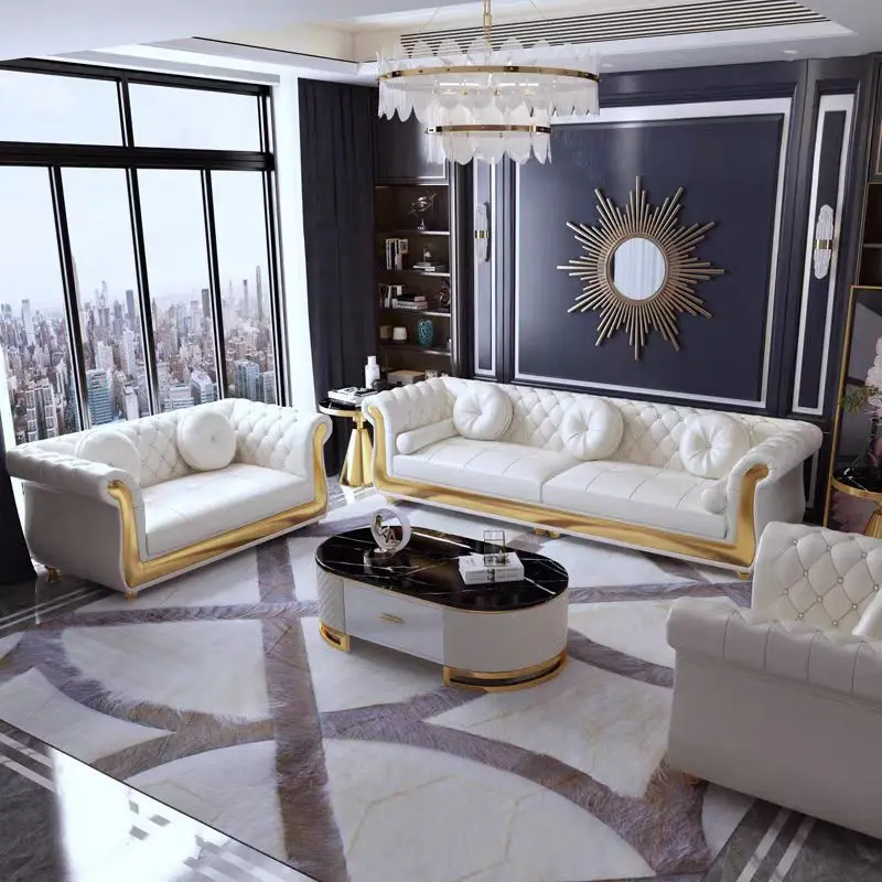 

Nordic American simple small apartment leather sofa, post-modern high-end atmosphere living room furniture combination leather s