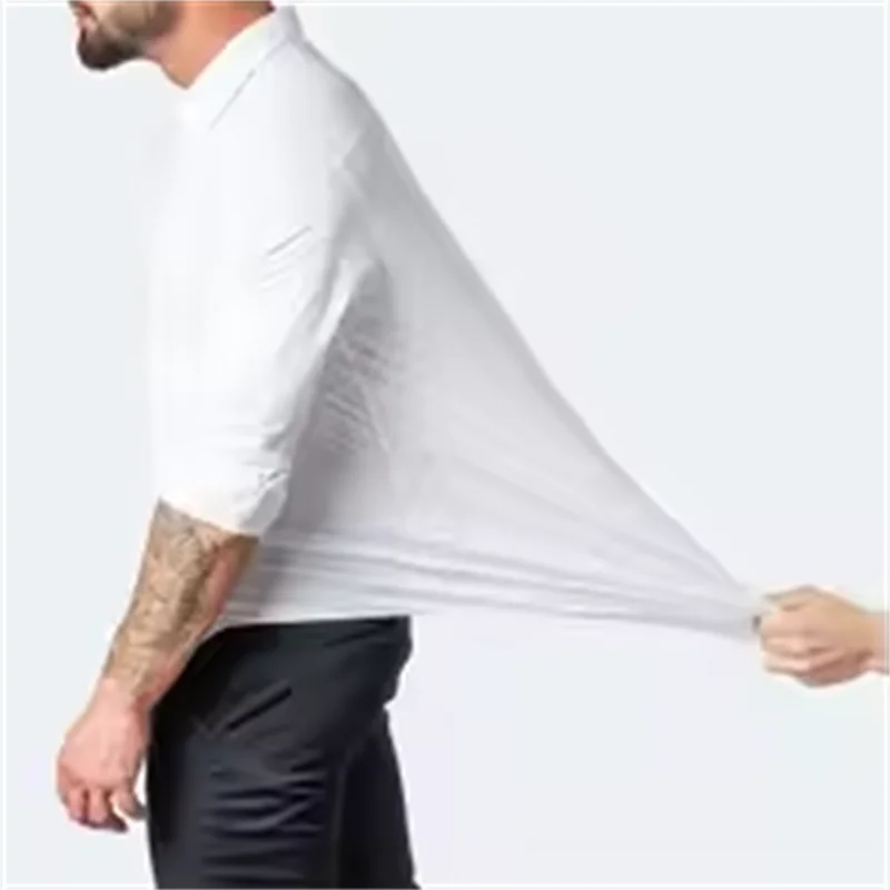 New 2026 spring and summer men's long-sleeved four-sidedelastic business casual silky anti-wrinkle non-ironing white shirt S~8XL