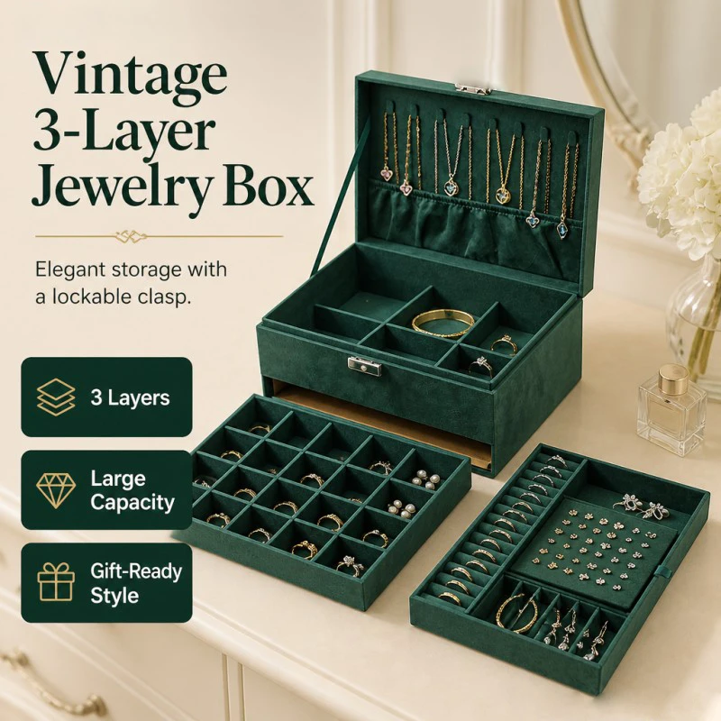 Lockable Travel Jewelry Organizer Box, 2 and 3 Layer Options — detail 2