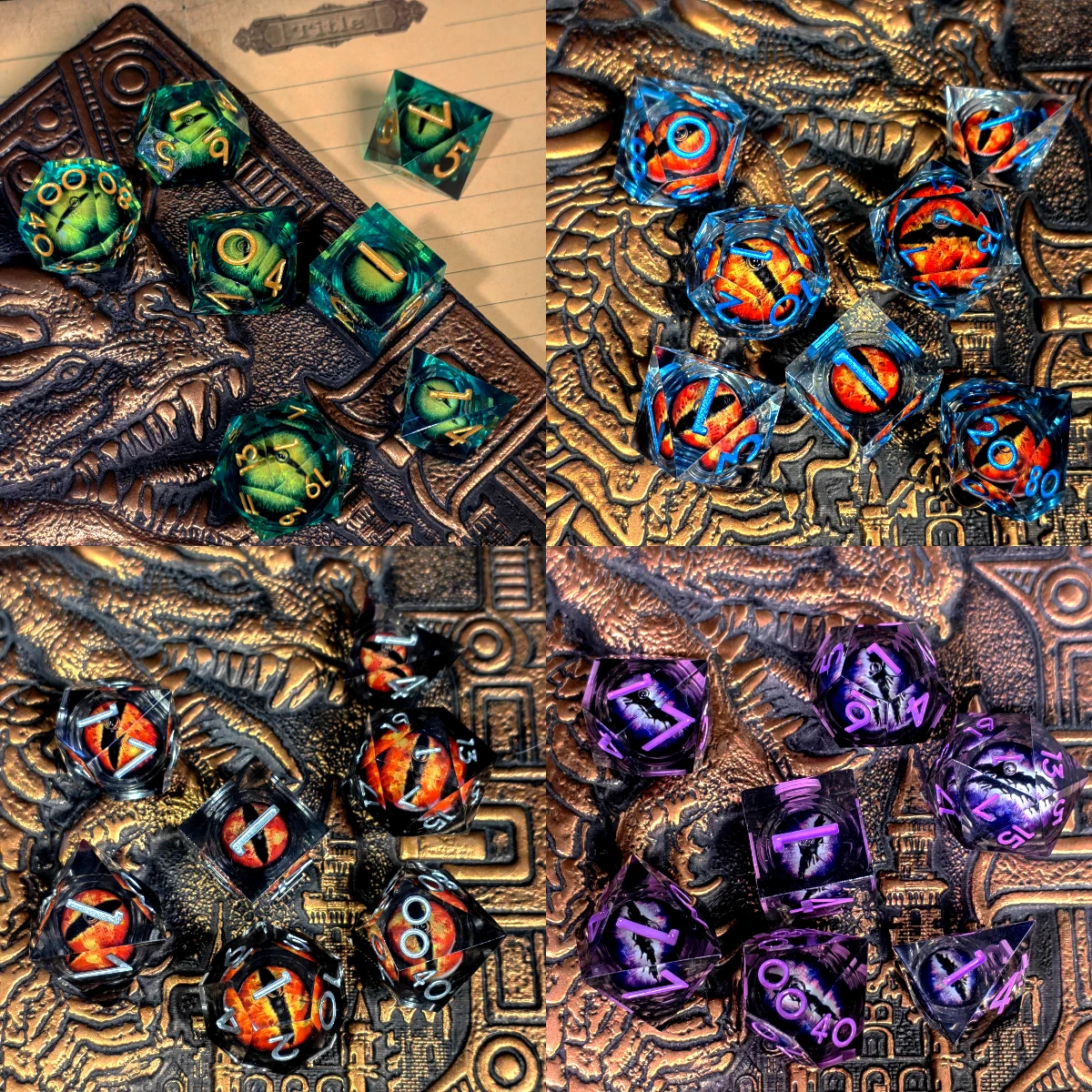 DnD Dice Set - 7-Piece Resin Polyhedral Dice with Spinning Dragon Eye Core, Light Green for Dungeons and Dragons, Tabletop Games view 6