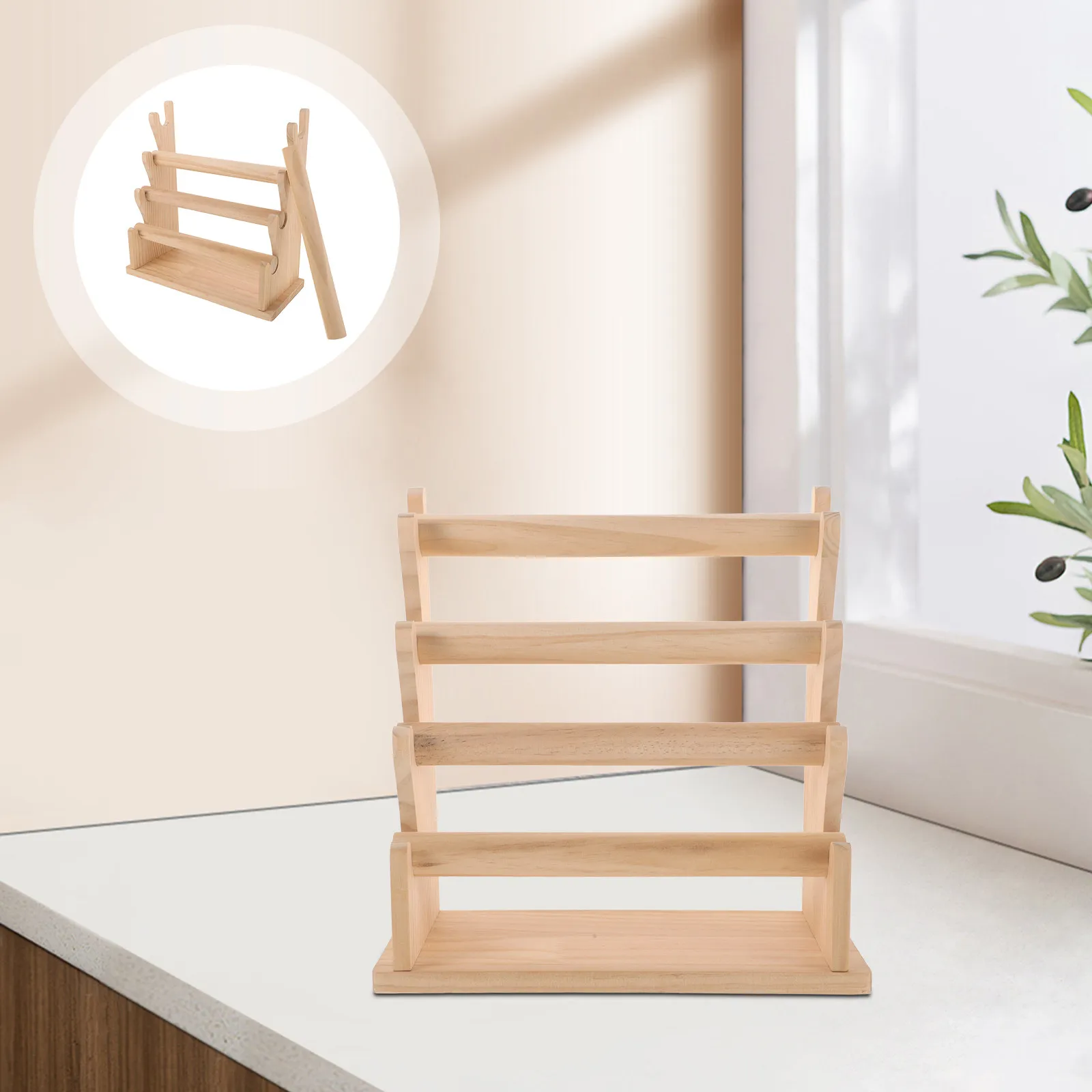 

Wooden 4-Tier Bracelet Display Stand Natural Sturdy Jewelry Organizer Watch Holder Bangle Rack Showcase Jewelry Storage Rack