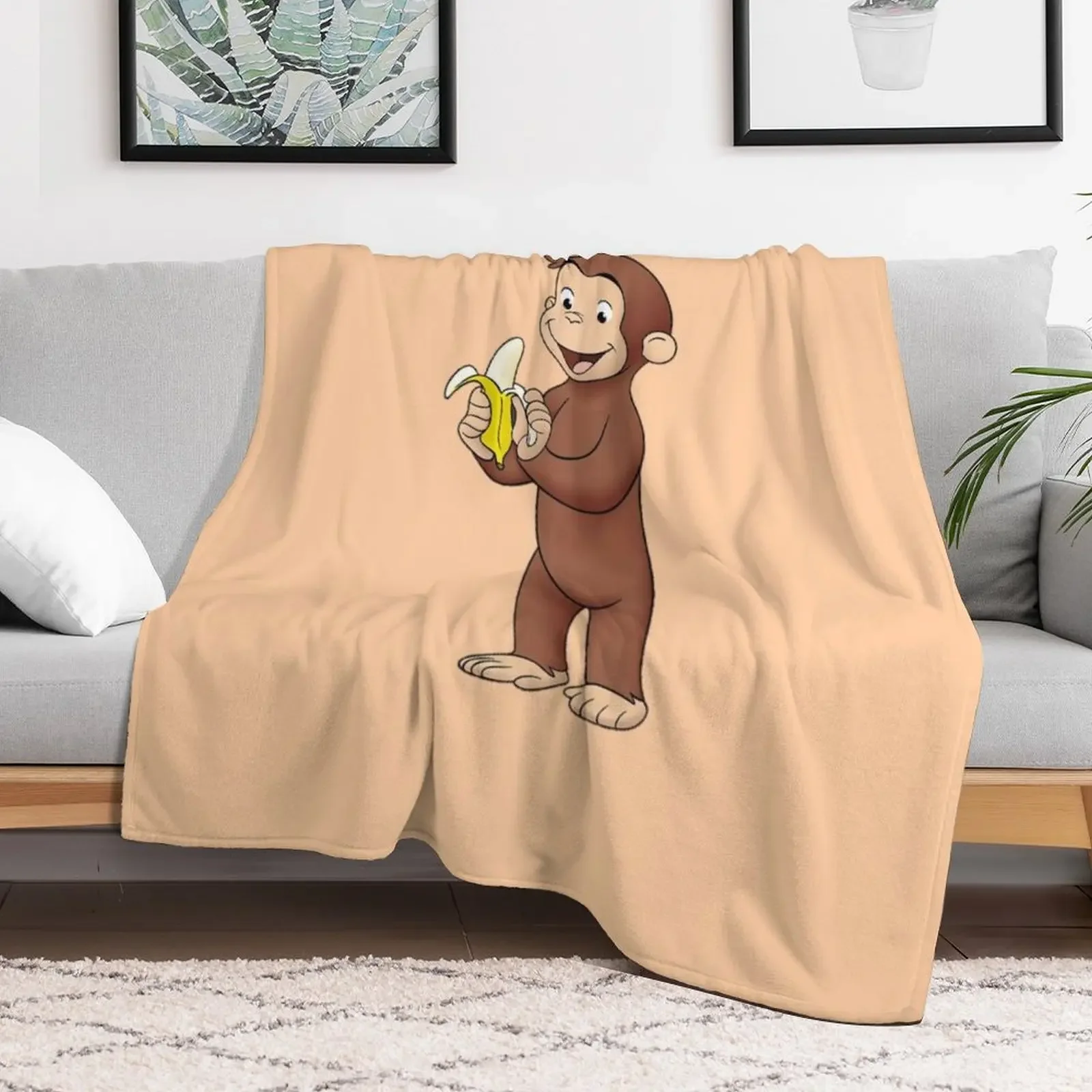 funny and cute curious george monky Throw Blanket Flannels bed plaid Cute Plaid Blankets