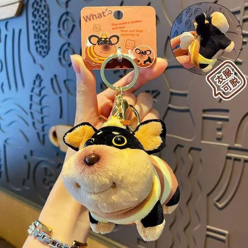 1 Uds. Accesorios de animales lindo portátil abeja cachorro bolsa colgante suave único cachorro muñeco de peluche perro llavero bolsa decoración colgante