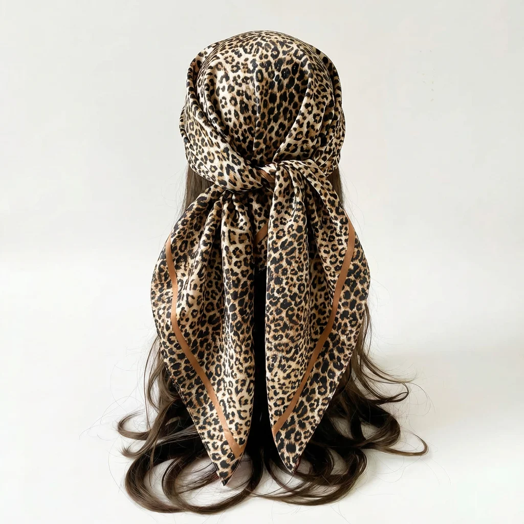 

Шарф 90*90 см с леопардовым принтом, повседневный, из шелкового шифона, женский платок, декоративный шейный платок, популярный трансграничный тренд, головной убор