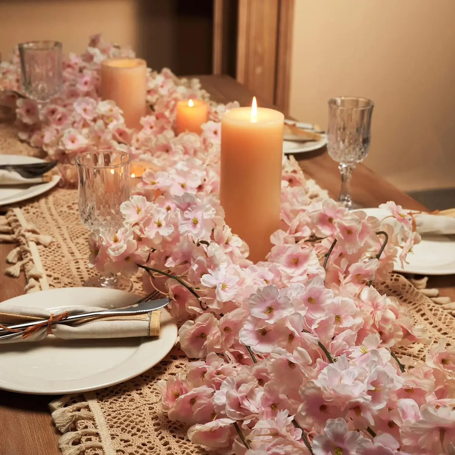 Artificial Flowers Cherry Blossom Sakura Garland Wedding Arch Garden Backdrop Home Party Decoration Silk Fake Plants Vine 230cm