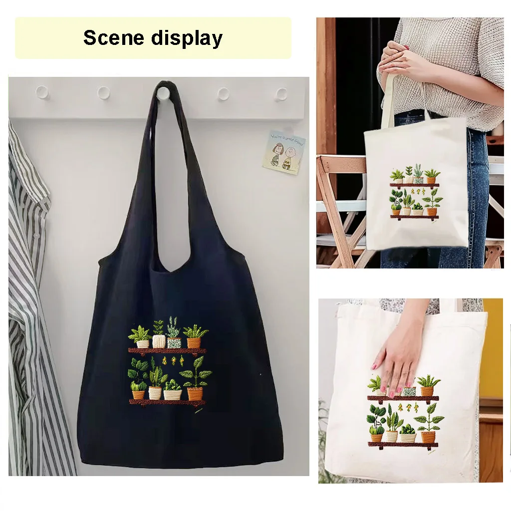 Bestickte Tasche Grüne Pflanzen Stickerei Starter-Kit DIY-Set für Anfänger Nähkunst Nadelkunst – Detail 3