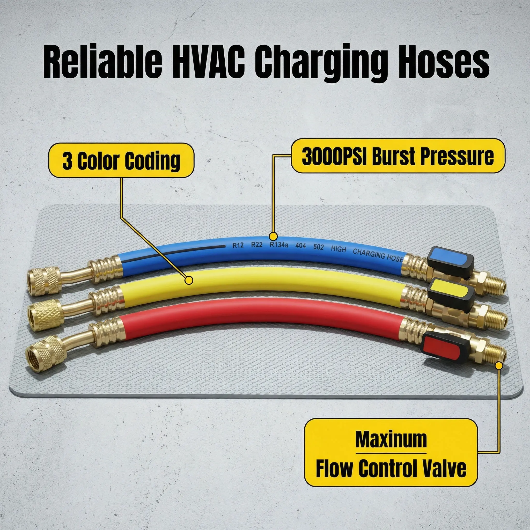 

High Pressure Car Refrigerant Charging Hose with Ball Valve, 1/4" 800-3000PSI, AC Manifold Gauge Accessory