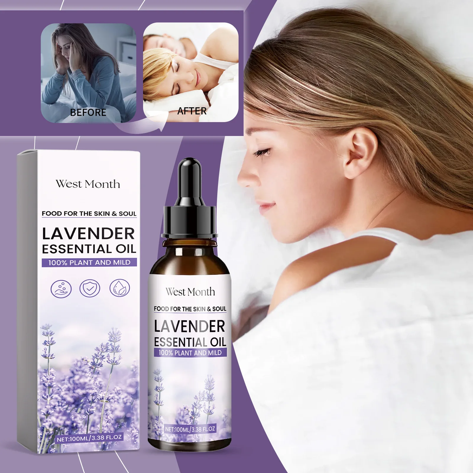 100ml Lavender Essential Oil, Moisturizing Skin, Relieving and Improving Sleep, Body Care Essential Oil