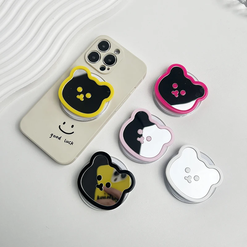 Cute Bear Mirror Magnetic Socket Grip Phone Holder For Magsafe IPhone Mac Samsung Safe Ring Finger Expanding Stand