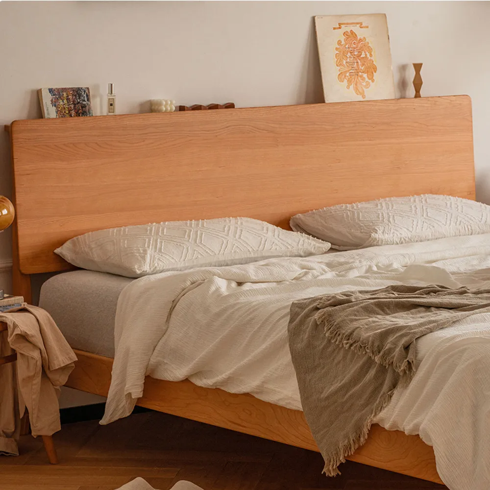 

Nordic solid wood bed simple Japanese simple log single master bedroom 1.8 meters double bed