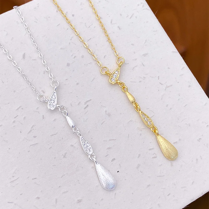 s925 sterling silver matte dripping tassel necklace light luxury luxury sense of small brushed collarbone chain