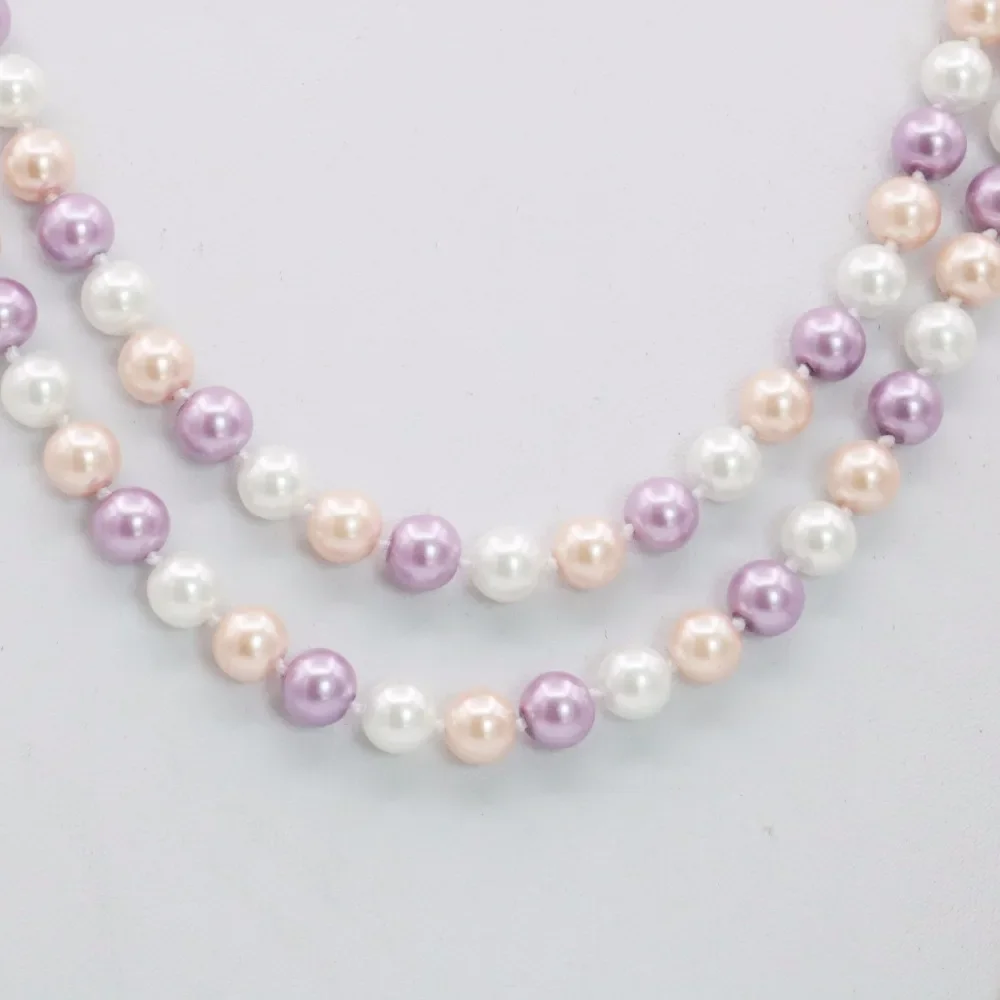 

8mm White Pink Purple Shell Pearls Necklace DIY Handmade Necklace Fashion Jewelry Making Design Clothing Accessories 50"