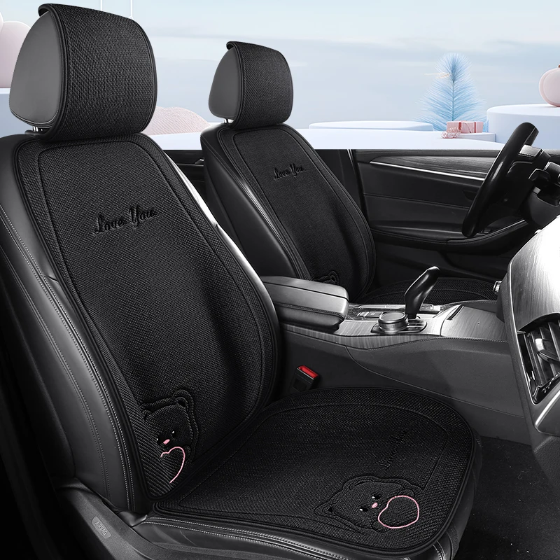 وسادة مقعد سيارة جميلة على شكل دب للمقعد الأمامي مصنوعة من قماش الكتان الناعم والمسامي لجميع المواسم تناسب معظم السيارات #4